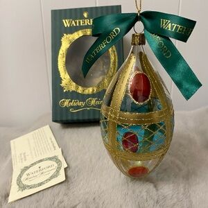 New Vintage Waterford Holiday Heirloom Colleen Egg Blown Glass Ornament w/ Box